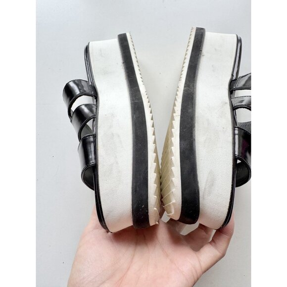 STUART WEITZMAN Black Leather White Platform Slip On Sandals Slides, Size 7.5 - Picture 14 of 16